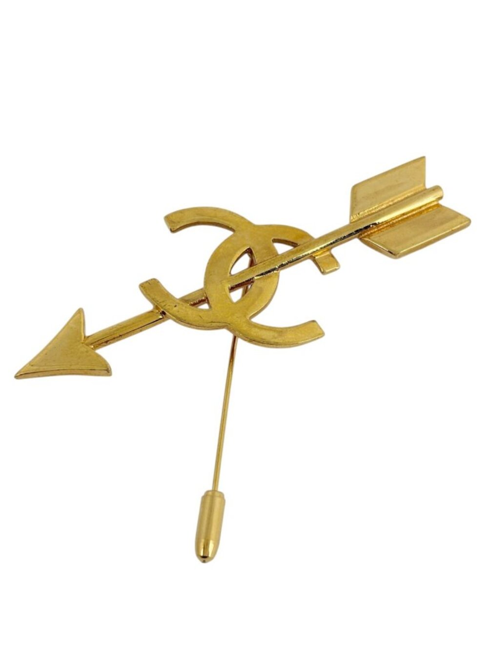 Chanel Brooch CC Logo Arrow Gold Plated